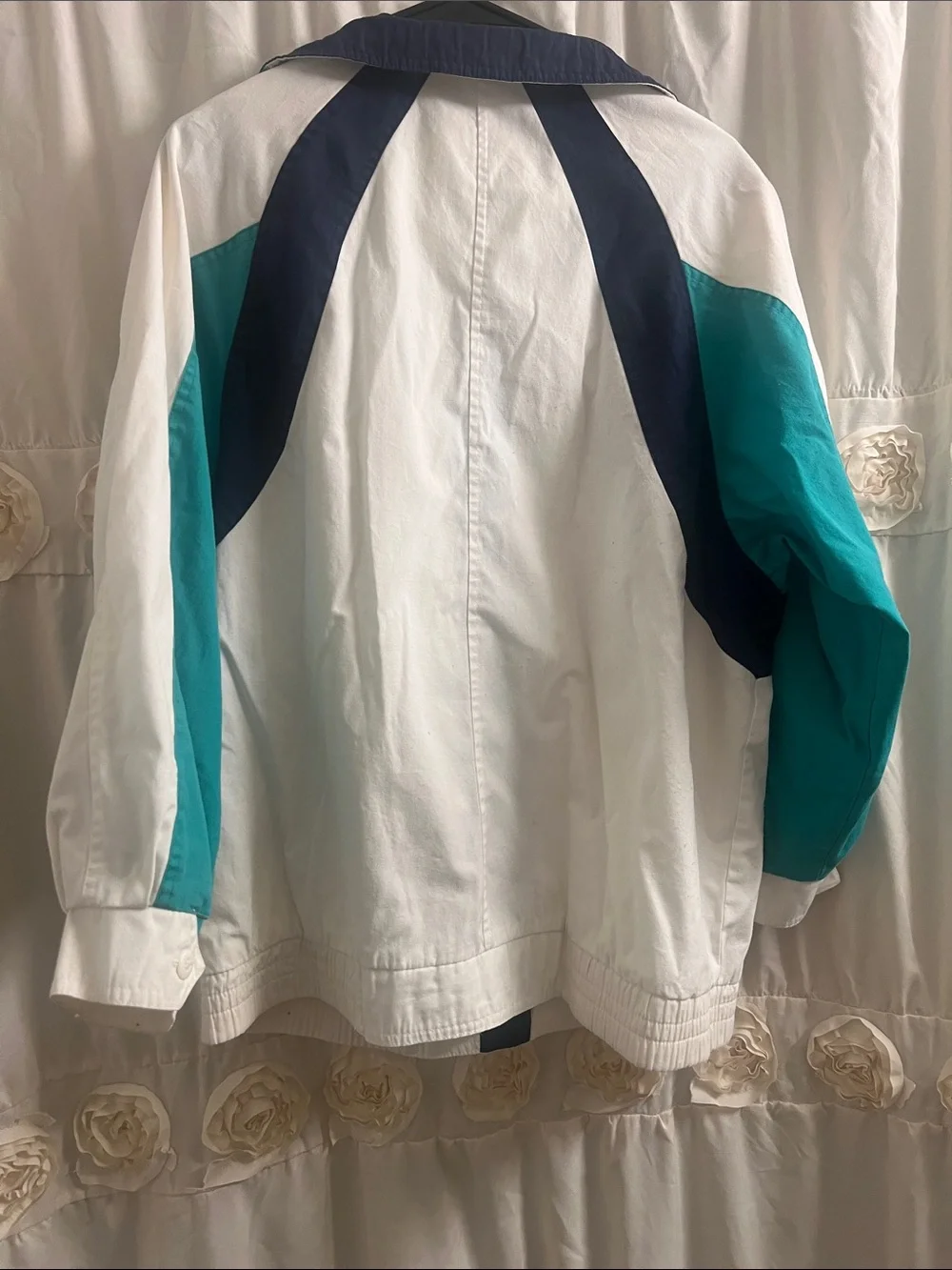 Vintage  White Teal & Navy Windbreaker Jacket